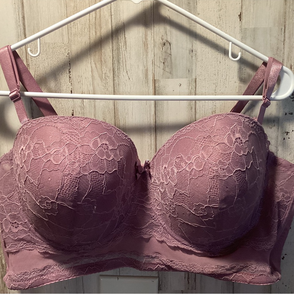 Mauve Lace Bra with Molded Cups and Adjustable Straps
